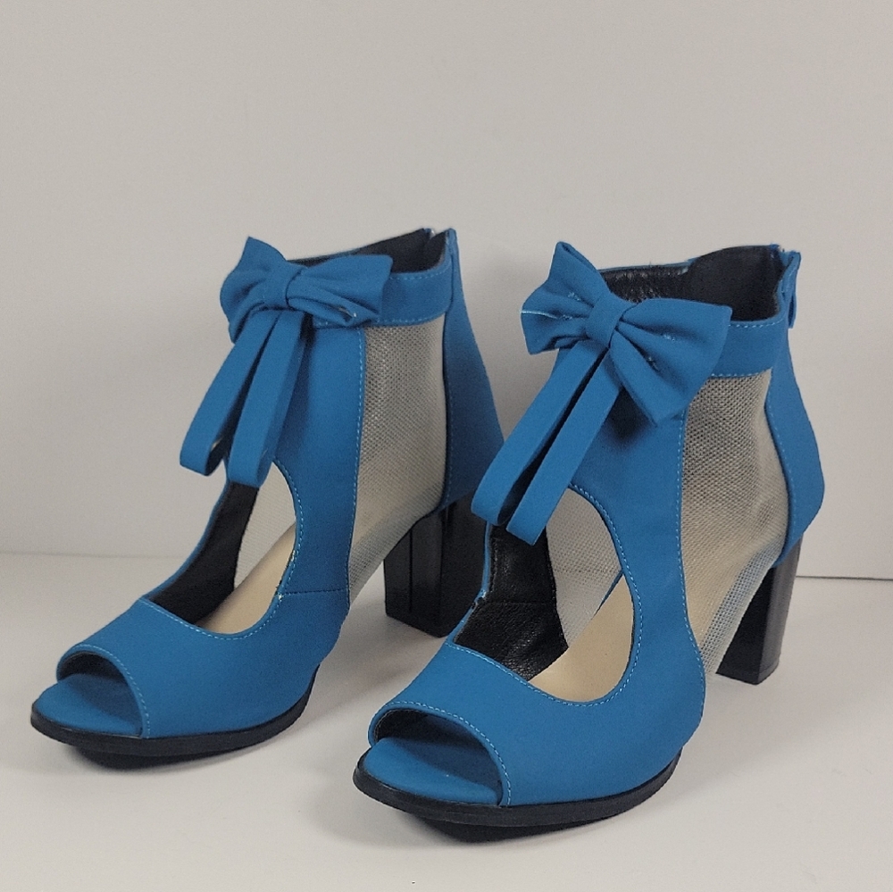Elegant Blue Peep-Toe Ankle Boots